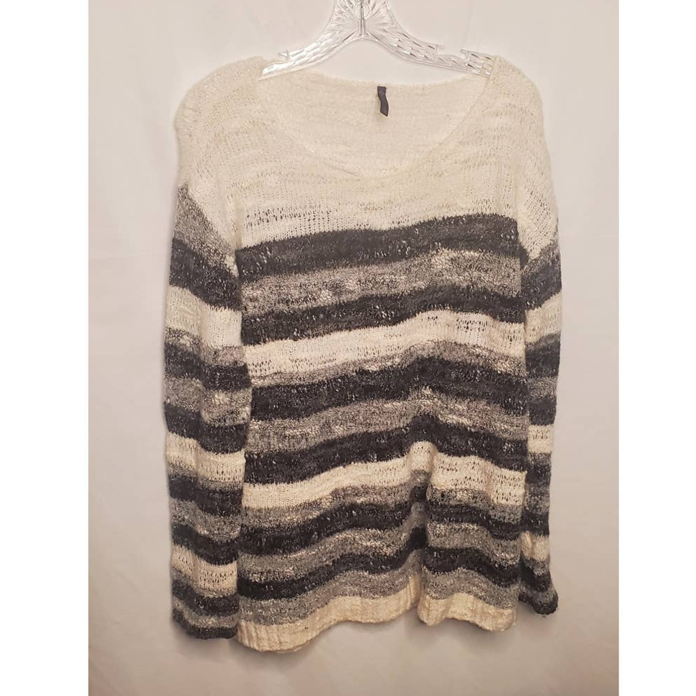 NYDJ Not Your Daughter's Jeans Gray & White Stripe Pullover Sweater Size Large